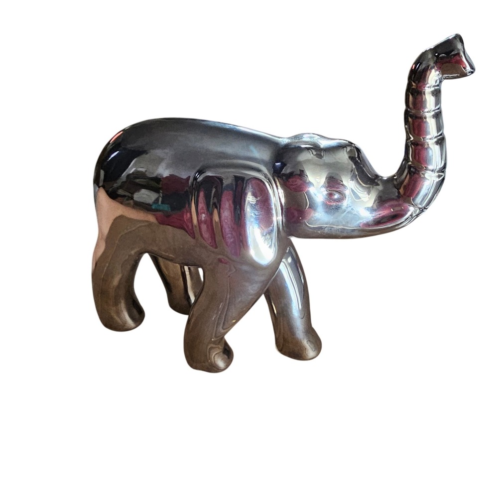 Silver Chrome Elephant Figurine Trunk Up Good Luck Modern Home Decor